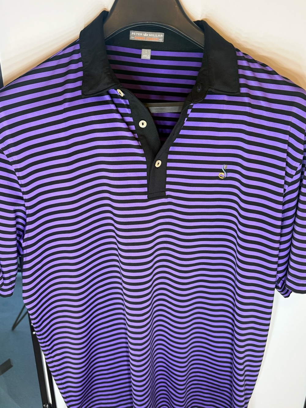 Peter Millar Black and Purple Striped Polo